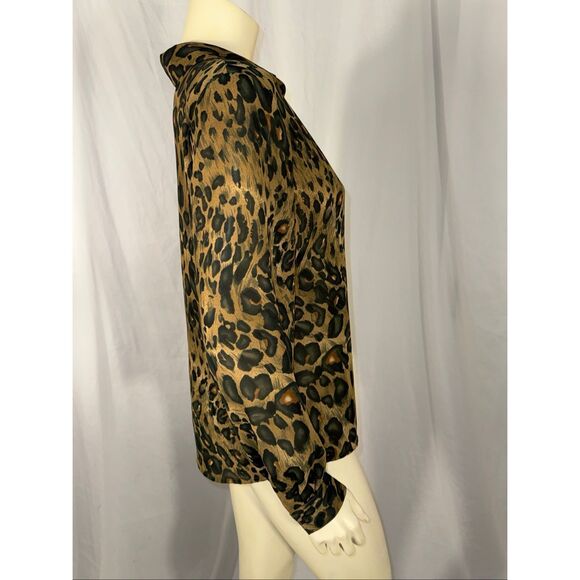 Vintage Chaus Women’s Blouse Leopard Animal Print Long Sleeve Button Front Chiff - Picture 8 of 13